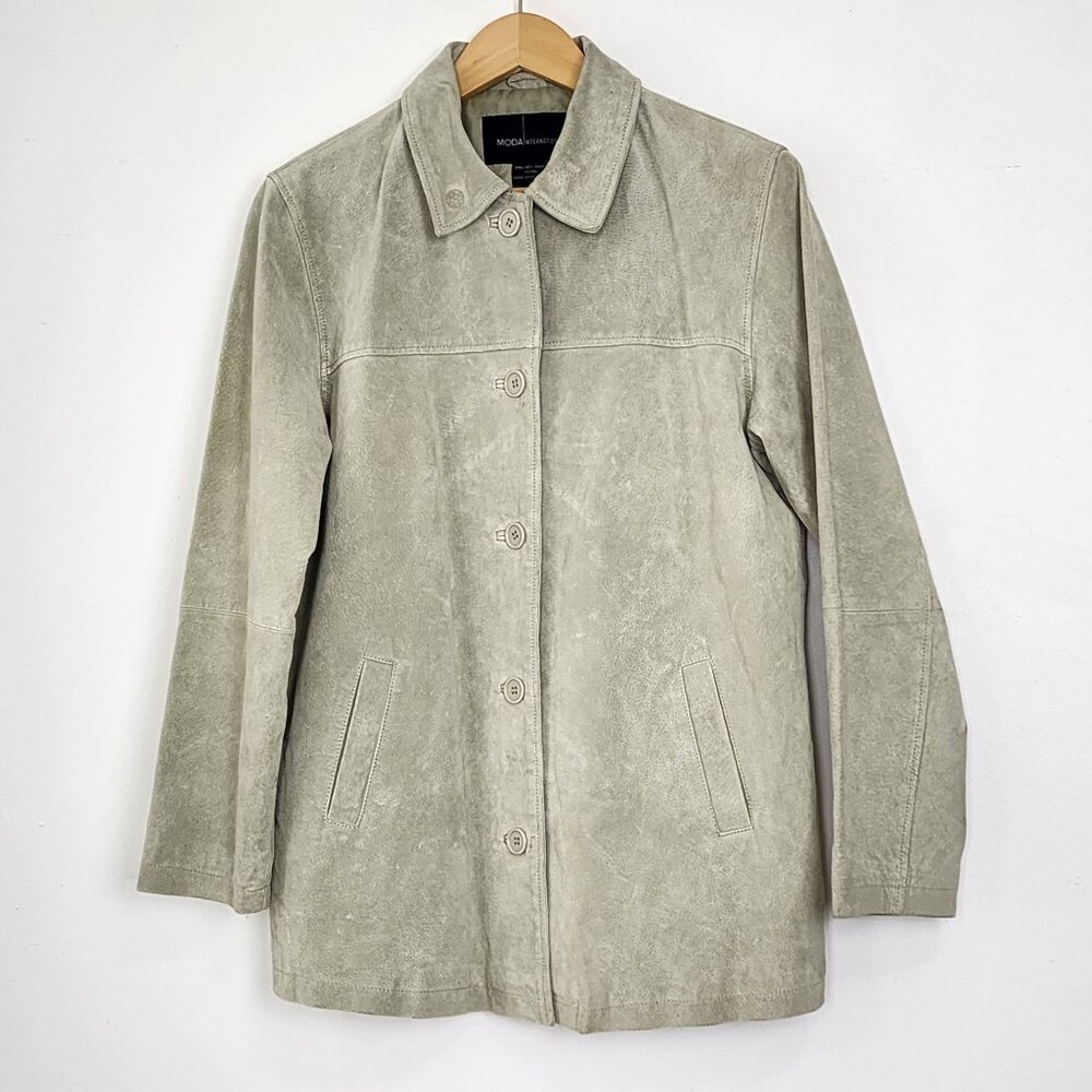 Genuine Leather Sage Green Suede Chore Coat Spring Jacket Coastal Cowgirl Boho